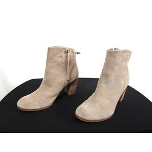 Toms Beige Suede Block High Heel Casual Ankle Booties Women 9